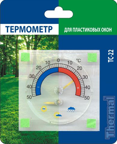 Термометр для пластиковых и деревянных окон ТС-22 в упаковке: блистер