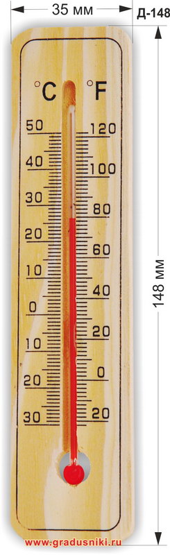 Термометр Д-148 для помещений на дереве 35х148 мм