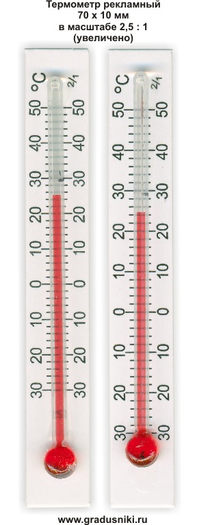 Термометр рекламный 70 х 10 мм для рекламных сувениров