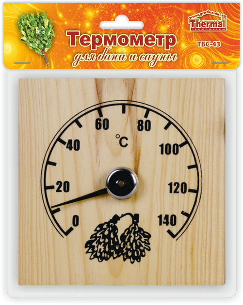 Термометр биметаллический стрелочный для бани и сауны ТБС-43 «Квадрат»