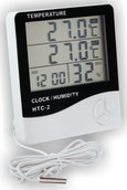 Термометр цифровой электронный ТЕ-842/HTC-2 с большим экраном для одновременного измерения температуры в помещении и на улице, влажности в помещении, с часами-будильником 