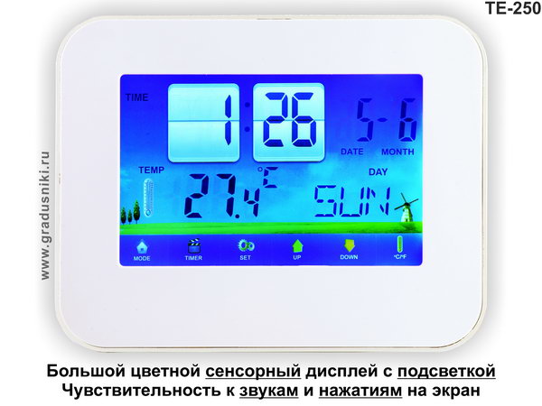 ТЕ-250 - цифровой настольный термометр для дома с цветным сенсорным дисплеем с подсветкой