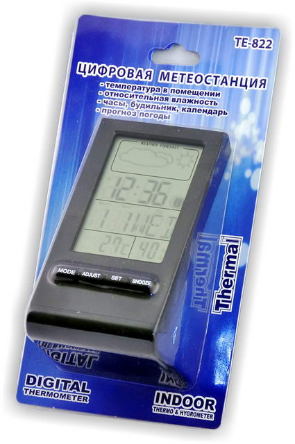 Цифровая настольная метеостанция термогигрометр ТЕ-822 в блистерной упаковке