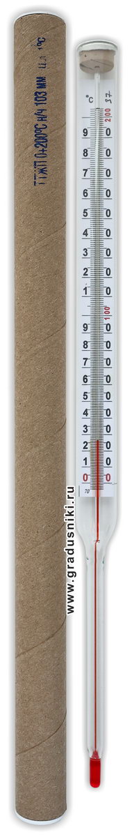 Термометр ТТЖ П N6 (0..+200 С) ВЧ 240 мм ц.дел.1,0 С нижн.ч.103 мм керосин с поверкой на 3 года